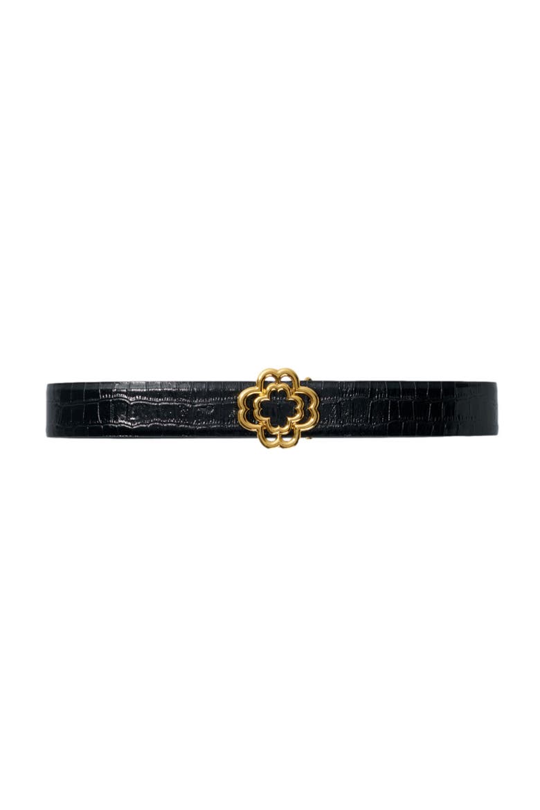 Croc-effect leather double M belt, Main, color, Black