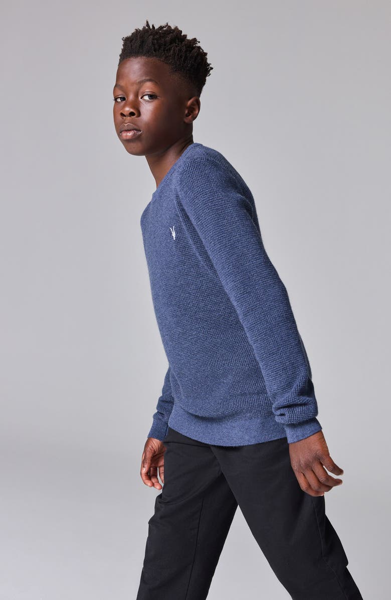 smALLSAINTS by ALLSAINTS Kids' Ramskull Logo Waffle Knit Sweater, Alternate, color, Blue