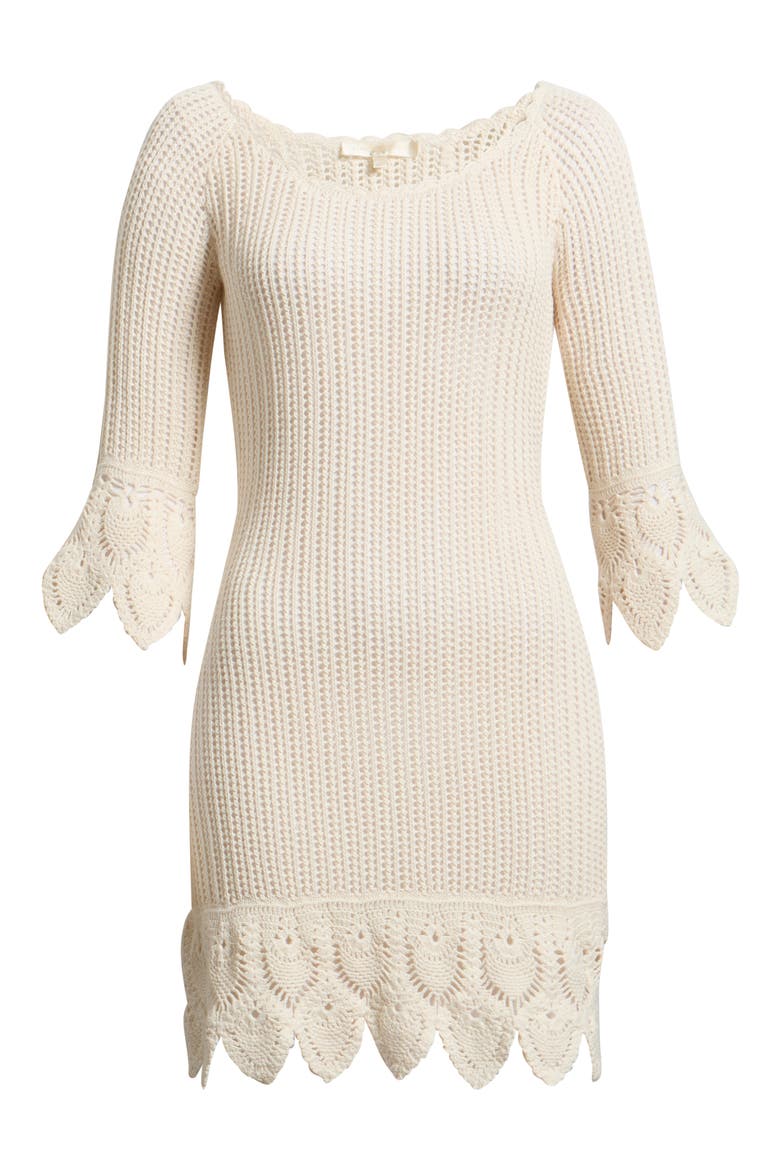 Krisella Open Mixed Stitch Cotton Sweater Minidress, Main, color, IVORY