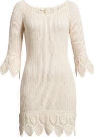LoveShackFancy Krisella Open Mixed Stitch Cotton Sweater Minidress