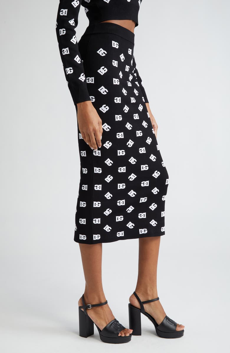 Dolce&Gabbana Monogram Jacquard Midi Sweater Skirt, Alternate, color, Nero/ Bianco