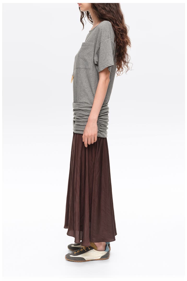 Ruched Two-Material Flared Midi Dress, Alternate, color, MELANGE GREY