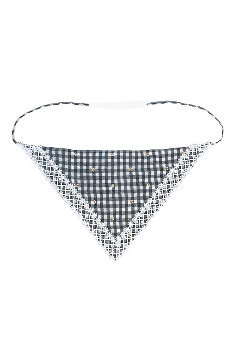 Anna Sui Daisy Embroidery on Gingham Headscarf, Main, color, 