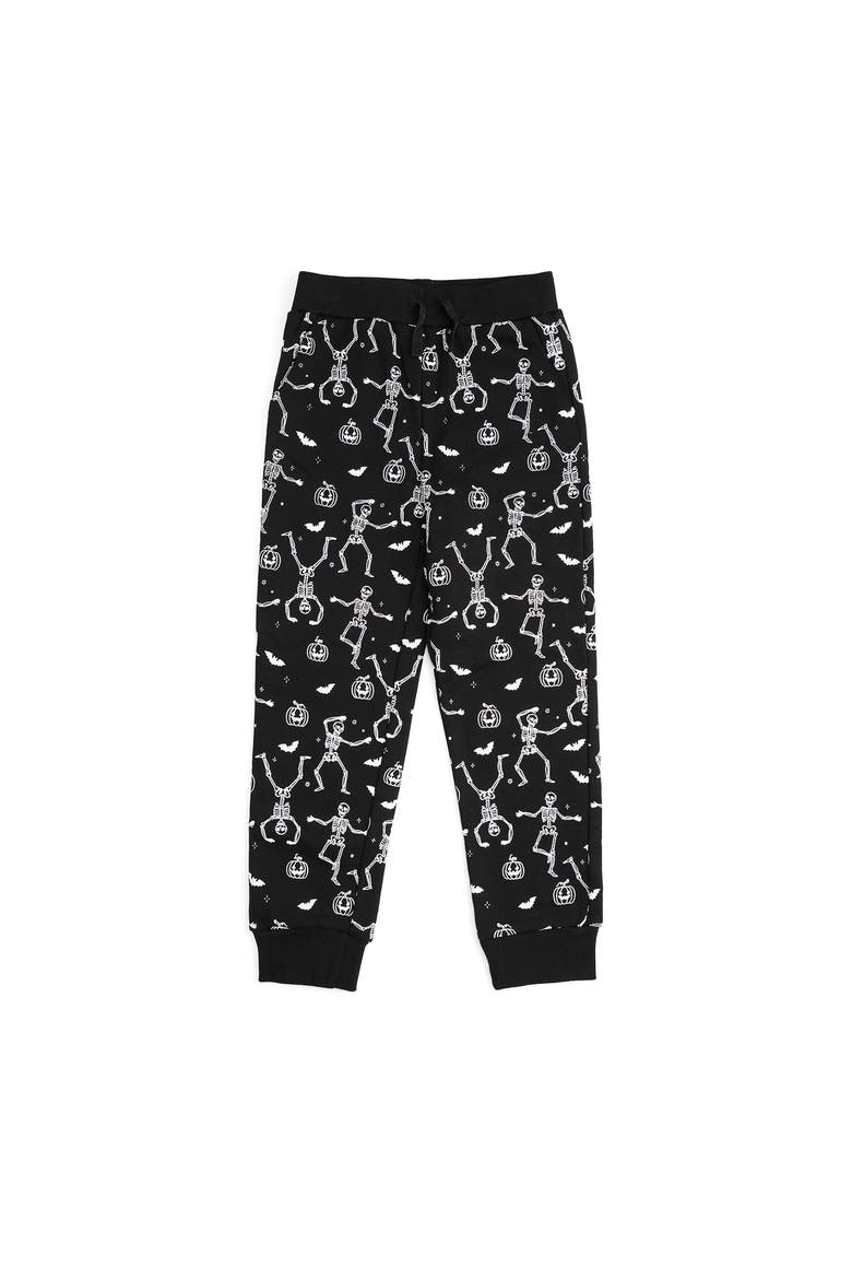 Glow In The Dark Silly Skelly Halloween Jogger, Main, color, Black