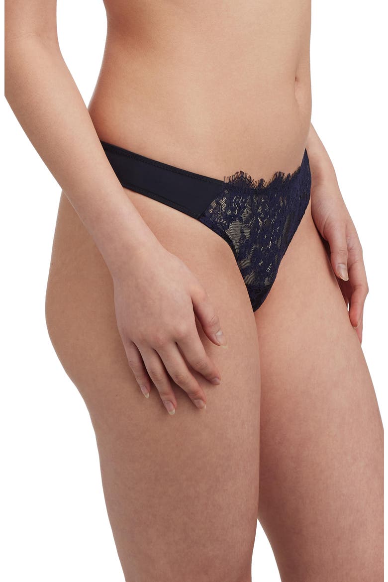Entice Lace Front Thong, Alternate, color, Black/Midnight