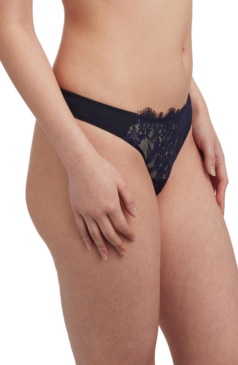 Skarlett Blue Entice Lace Front Thong, Alternate, color, Black/Midnight