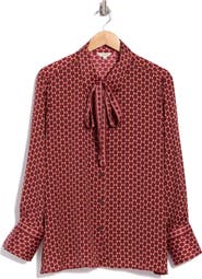 MAX STUDIO Tie Neck Satin Button-Up Shirt