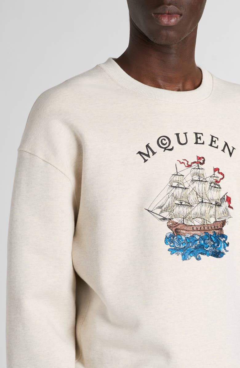 McQueen Sailor Tattoo Embroidered Sweatshirt, Alternate, color, Pale Marl