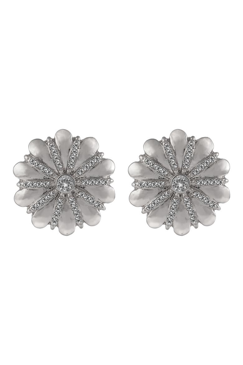 Crystal Flower Stud Earrings, Alternate, color, SILVER
