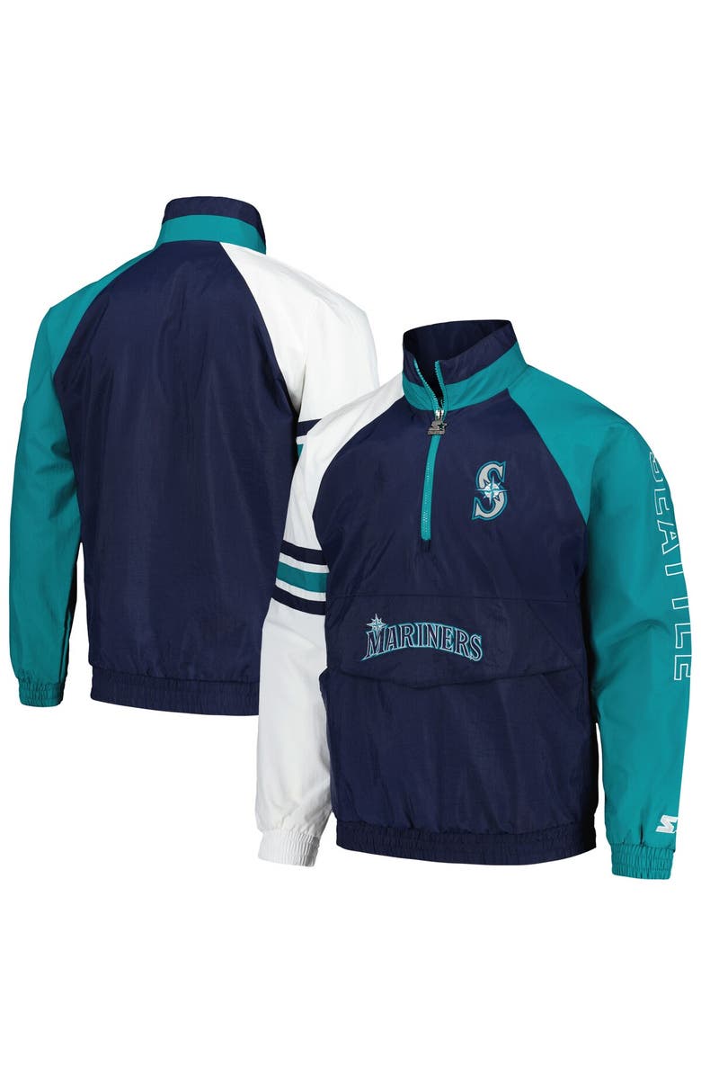 STARTER Men's Starter Navy/White Seattle Mariners Elite Raglan Half-Zip Jacket, Alternate, color,