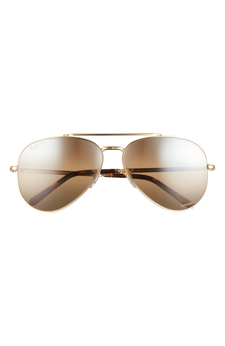 Ray-Ban New Aviator 62mm Polarized Oversize Pilot Sunglasses, Main, color, Legend Gold / Polar Grad Brown