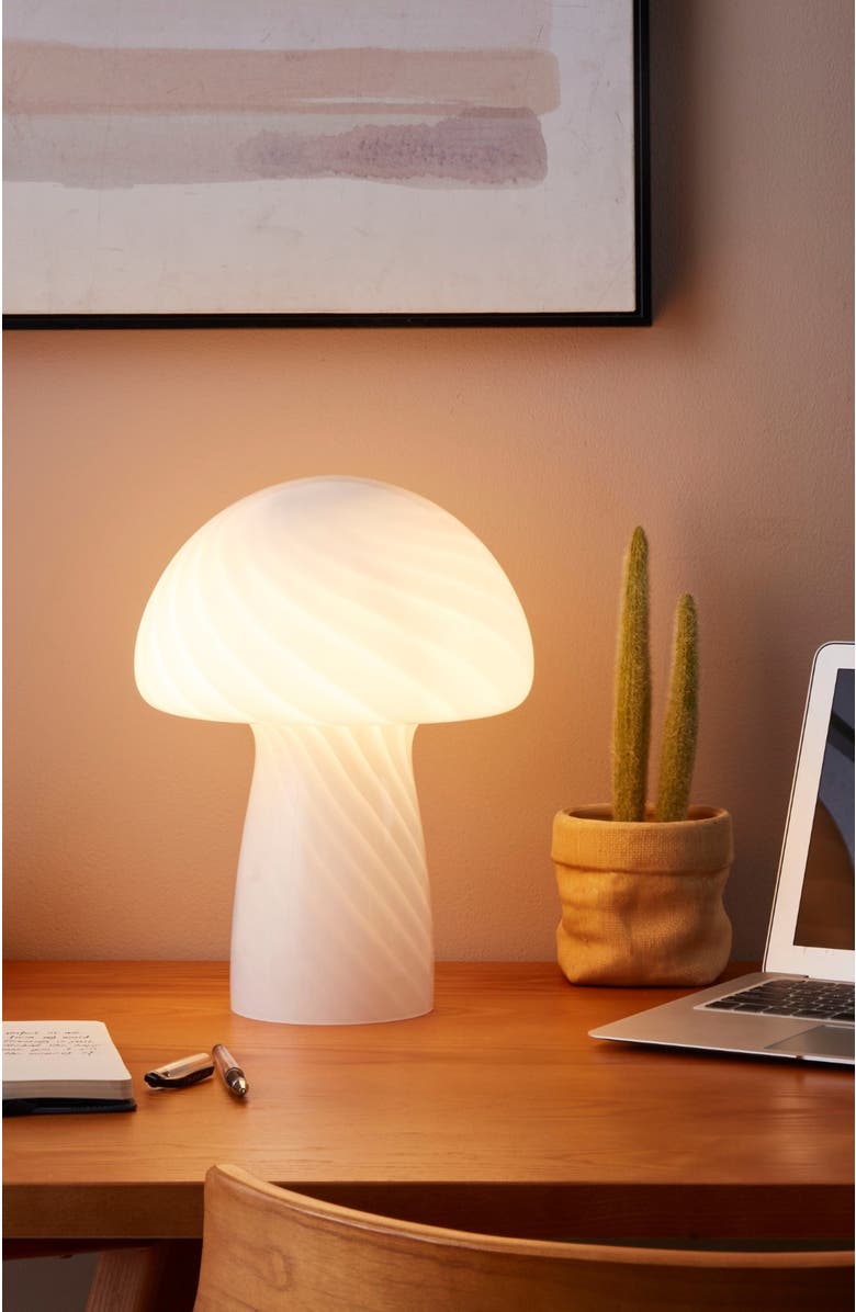 Brightech Mushroom 12.75" Modern LED Table Lamp with Frosted White Glass Shade, Alternate, color, White