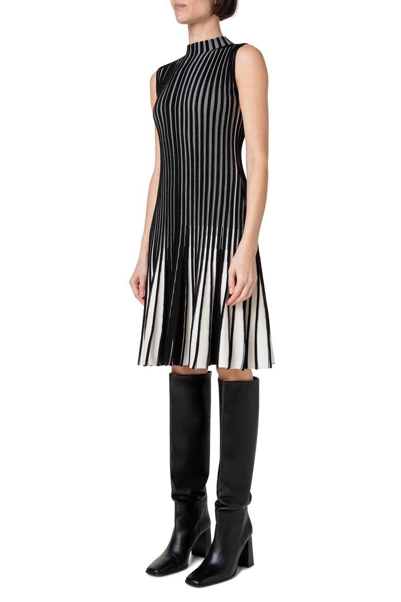 Stripe Rib Virgin Wool Sweater Dress, Alternate, color, BLACK-CREAM
