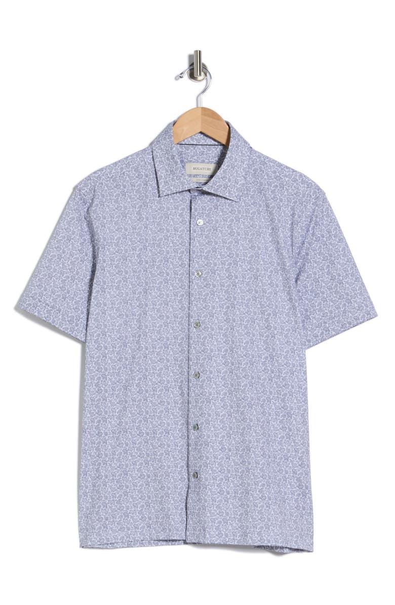 Bugatchi Short Sleeve Stretch Cotton Button-Up Shirt, Main, color, Platinum