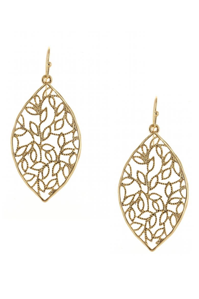 Vine & Leaf Drop Earrings, Main, color, GOLD