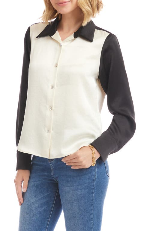 Karen Kane Colorblock Satin Button-up Shirt In White