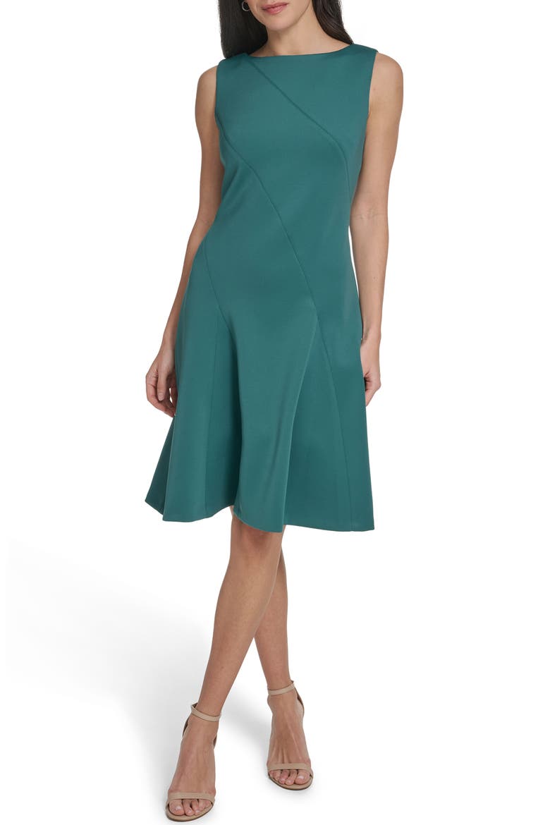 Fit & Flare Scuba Dress, Main, color, SEQUOIA