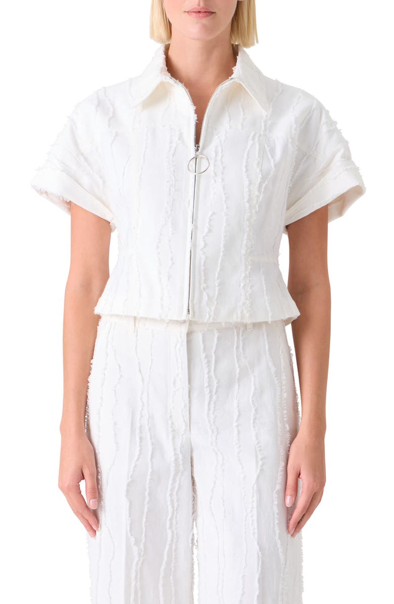 Akris punto Crop Cotton Fringe Jacquard Zip Jacket, Main, color, Cream