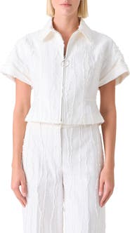 Akris punto Crop Cotton Fringe Jacquard Zip Jacket
