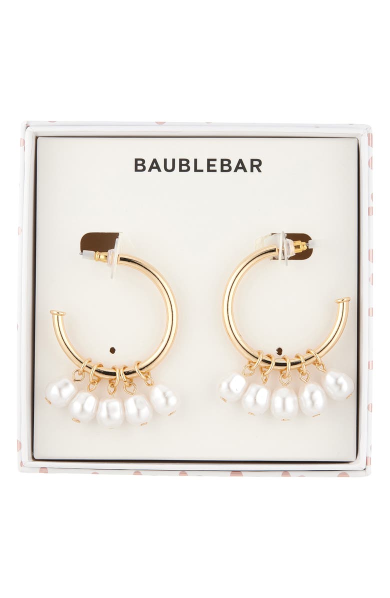 BaubleBar Miss Pearl-Sonality Hoop Earrings, Main, color, Pearl