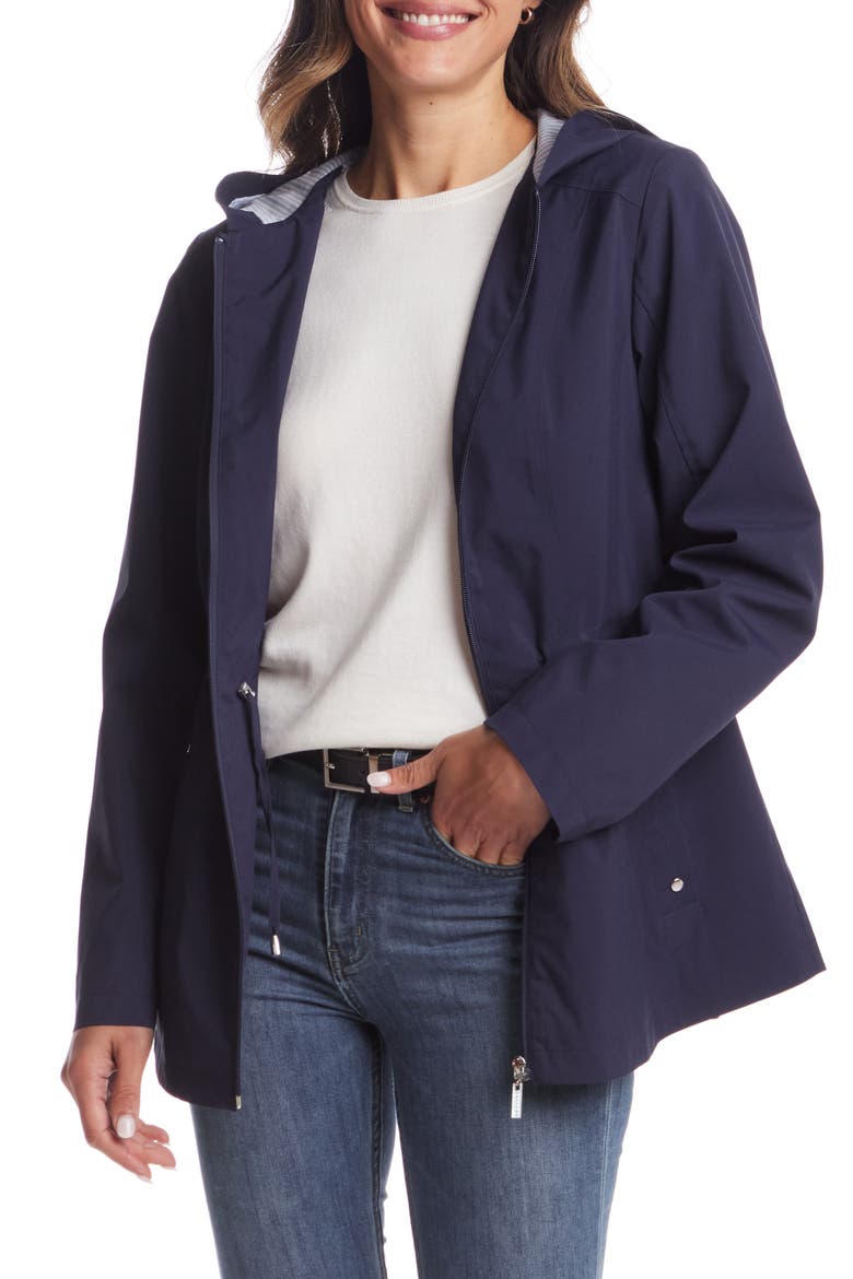 Water Resistant Hooded Raincoat, Main, color, NAVY