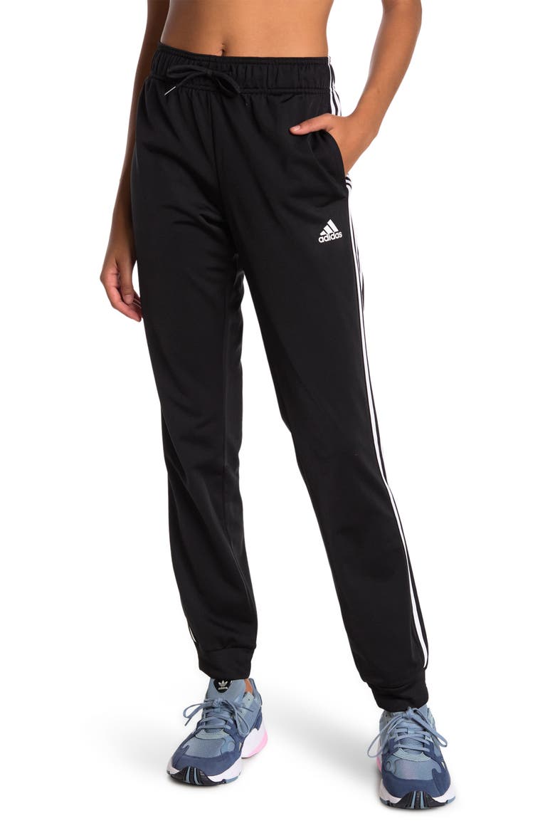 Primegreen Essentials Warm-Up Slim Tapered 3-Stripes Track Pants, Main, color, BLACK