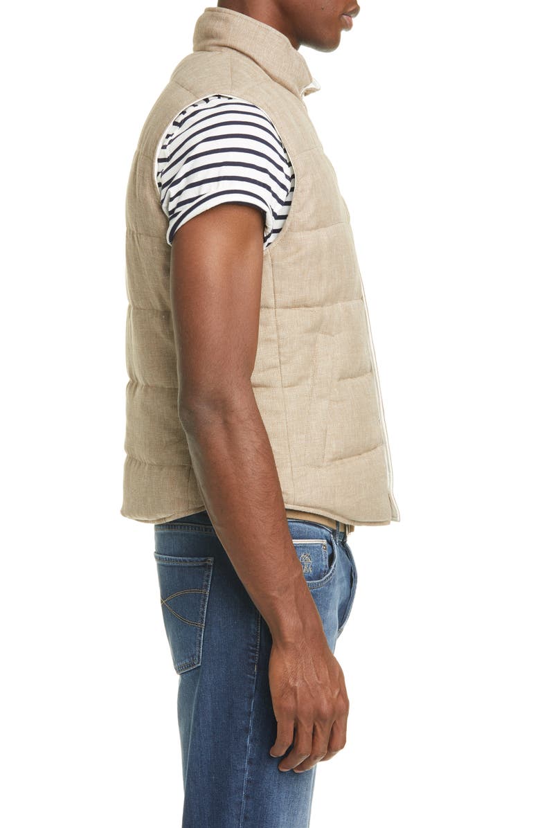 Brunello Cucinelli Reversible Linen Blend Hopsack Down Vest, Alternate, color, 