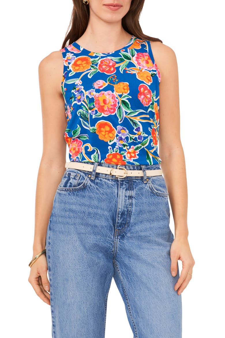 Floral Back Keyhole Tank, Main, color, CLASSIC NAVY