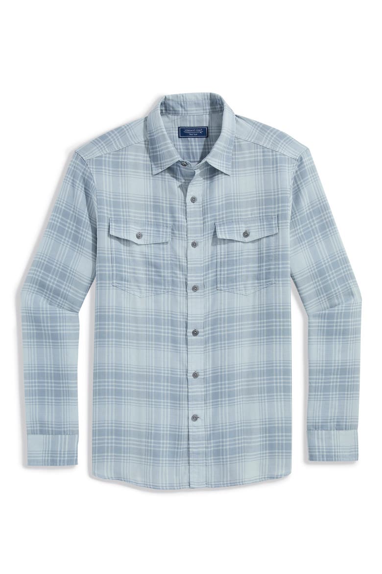 Plaid Chiller Double Cloth Button Up Shirt, Alternate, color, SHELL GREY