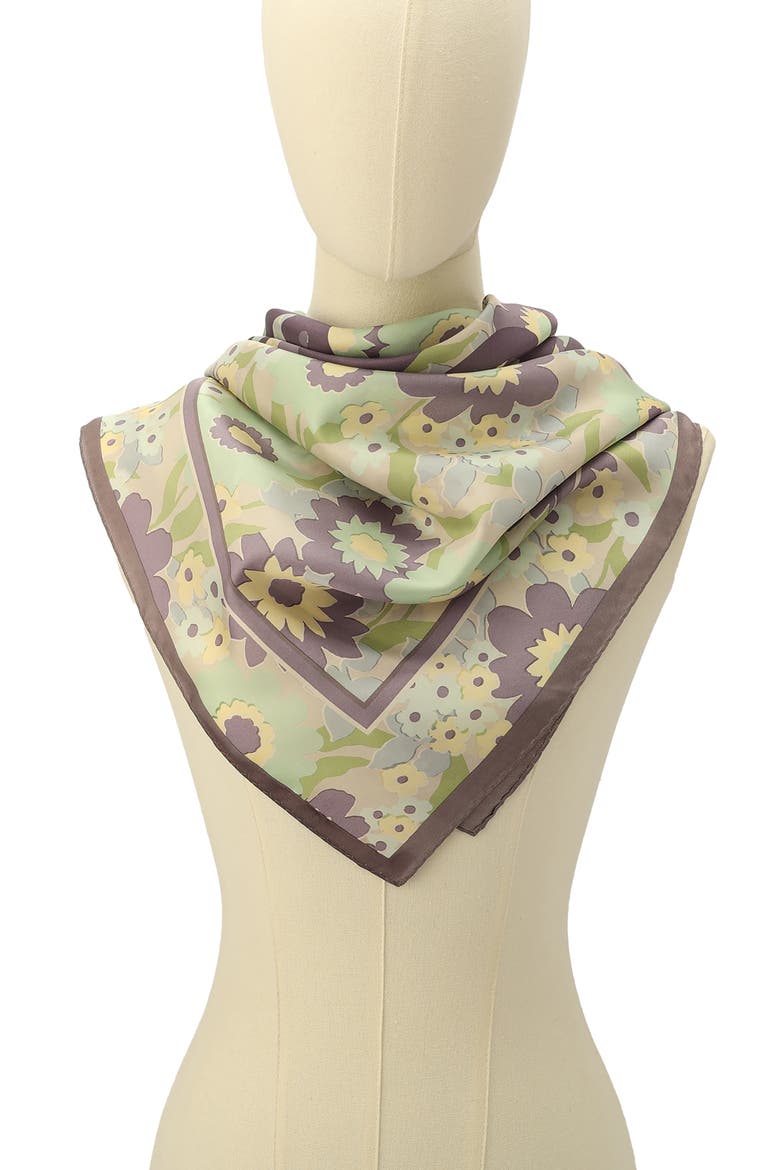 Laurel Floral Script Silk Scarf, Alternate, color, TEAL MULTICOLOR