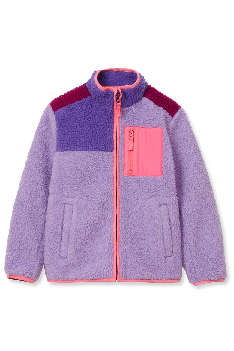 Kids High Pile Contrast Full Zip Up Jacket, Main, color, Lilac Breeze/Punch/Purple