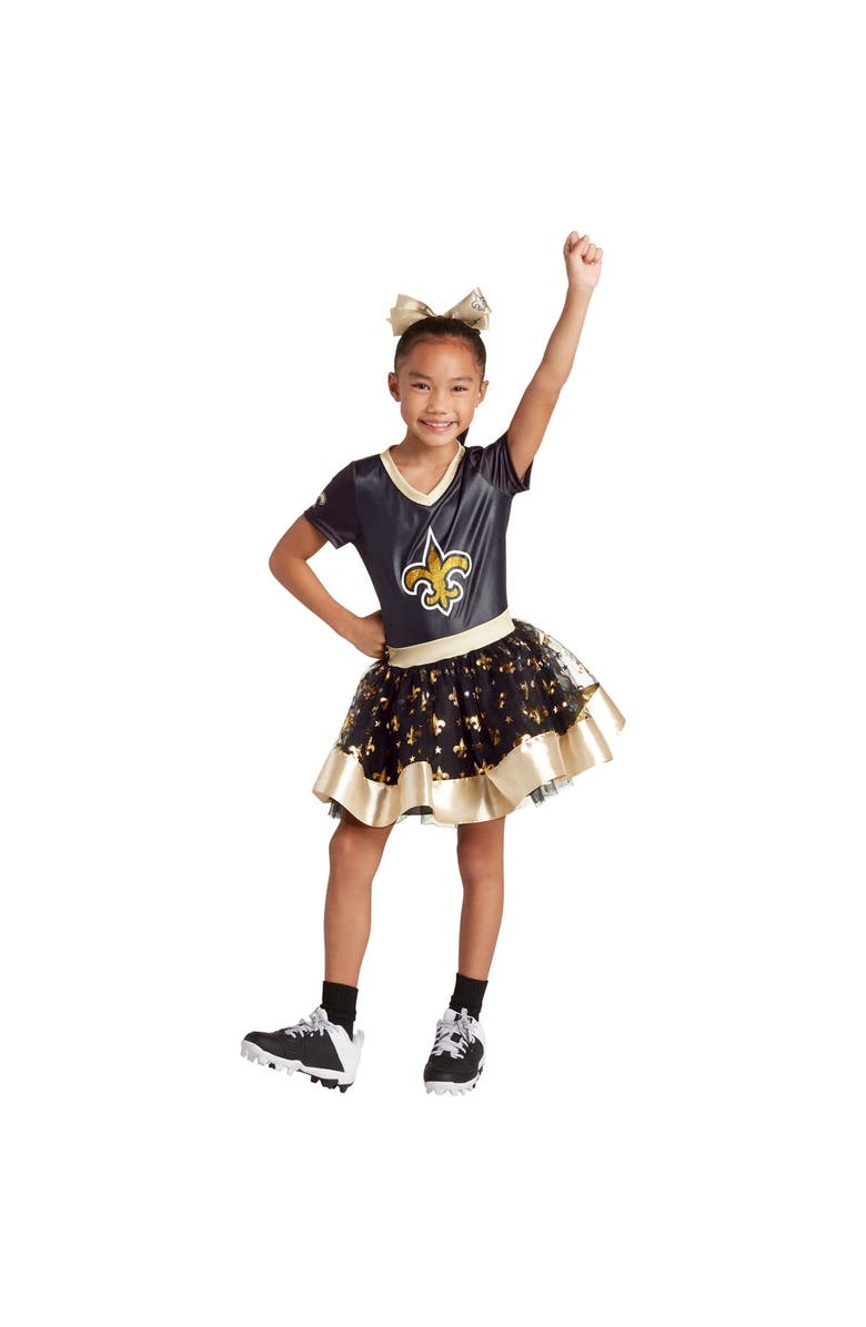 JERRY LEIGH Girls Youth Black New Orleans Saints Tutu Tailgate Game Day V-Neck Costume, Main, color,