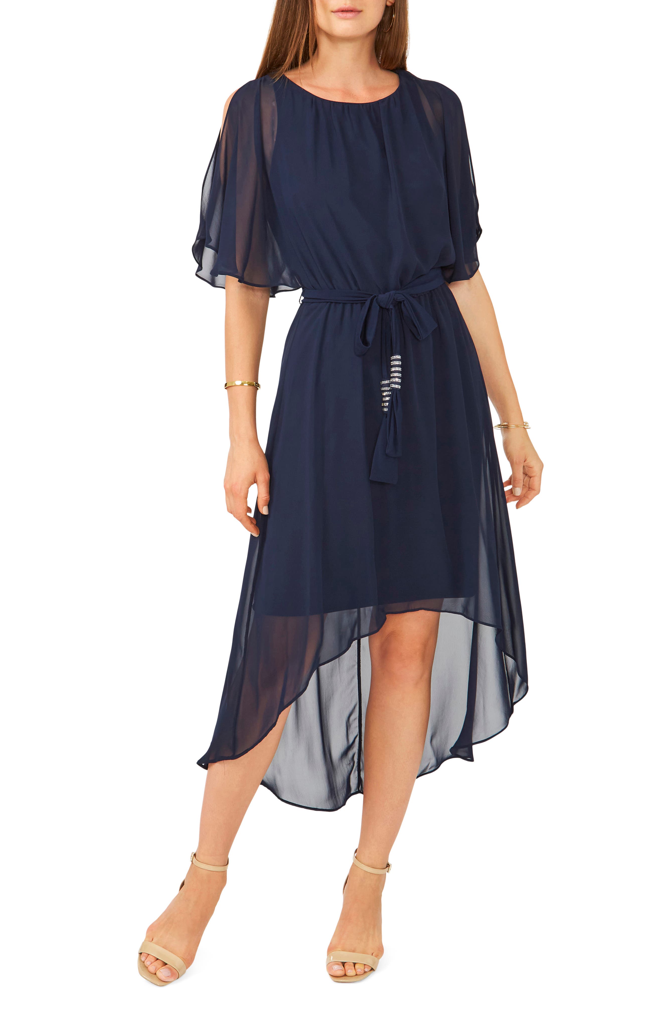 Flutter Sleeve High-Low Chiffon Dress