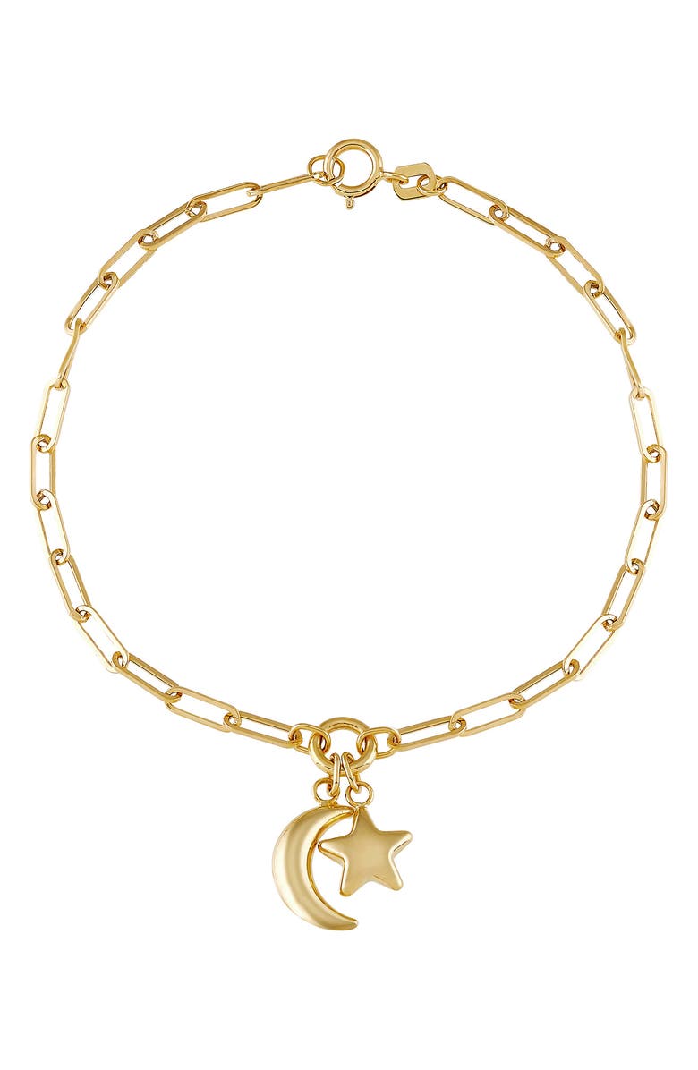 Frankie & Zoe 14K Gold Moon & Star Charm Bracelet, Main, color,