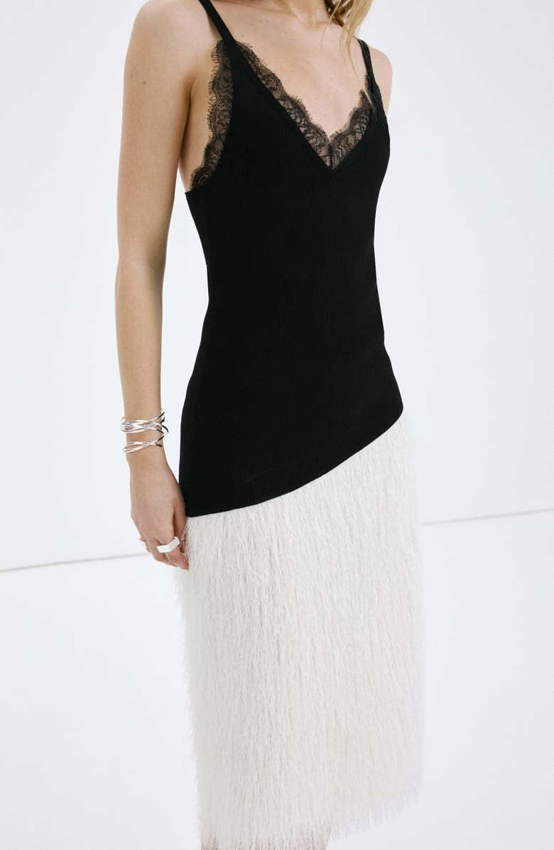 MANGO Curcuma Lace Detail Asymmetric Knit Top, Alternate, color, Black