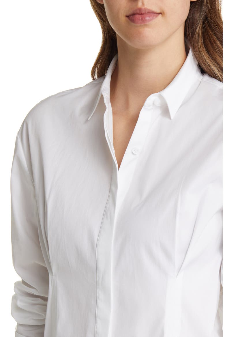 Pleat Detail Cotton Poplin Button-Up Shirt, Alternate, color, WHITE