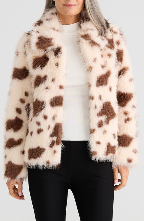 Steinway Cow Print Faux Fur Jacket