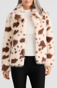 Brave+True Steinway Cow Print Faux Fur Jacket