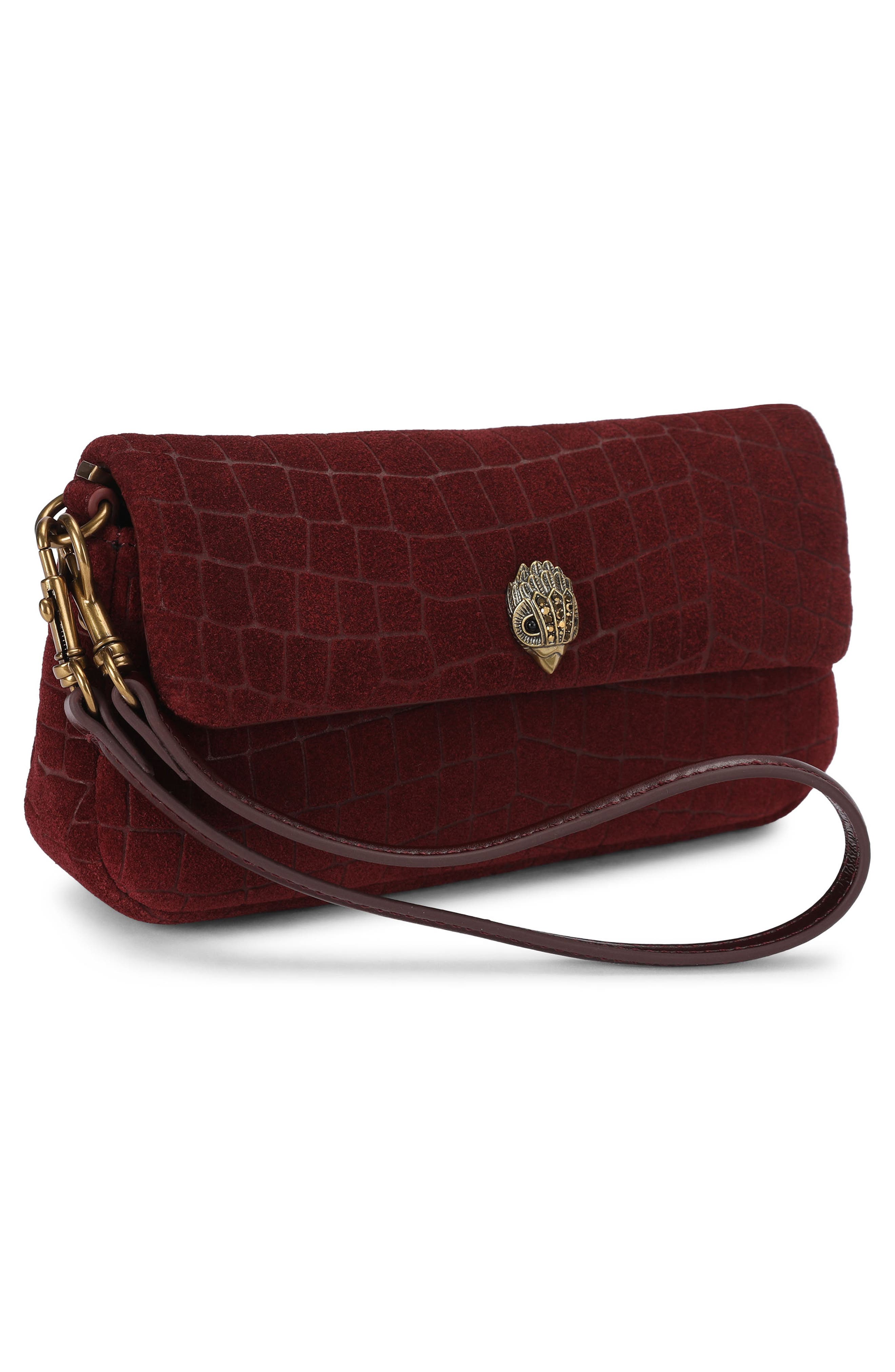 Pickle Croc Embossed Leather Shoulder Bag, Alternate, color, MEDIUM RED