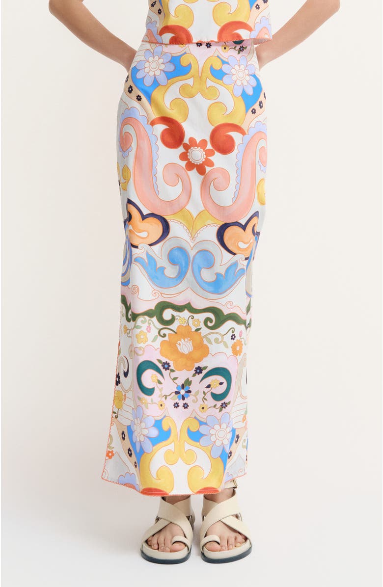 De Loreta Polen Pencil Cotton Midi Skirt, Main, color, Rambutan Print