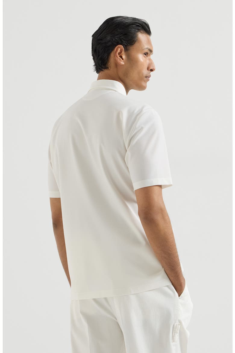 Lightweight virgin wool polo shirt with chest pocket and logo, Alternate, color, White