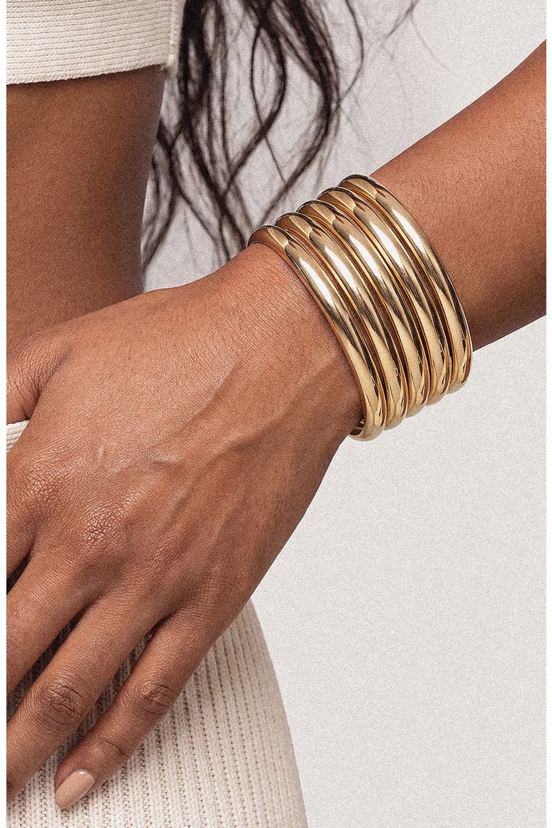 Set of 5 Bangle Bracelets, Alternate, color, GOLD