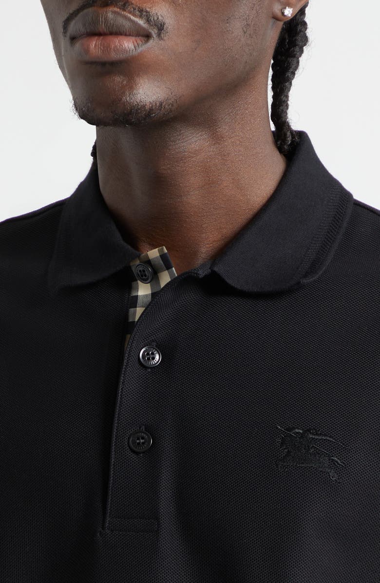 Burberry Eddie EKD Embroidered Cotton Piqué Polo, Alternate, color, Black