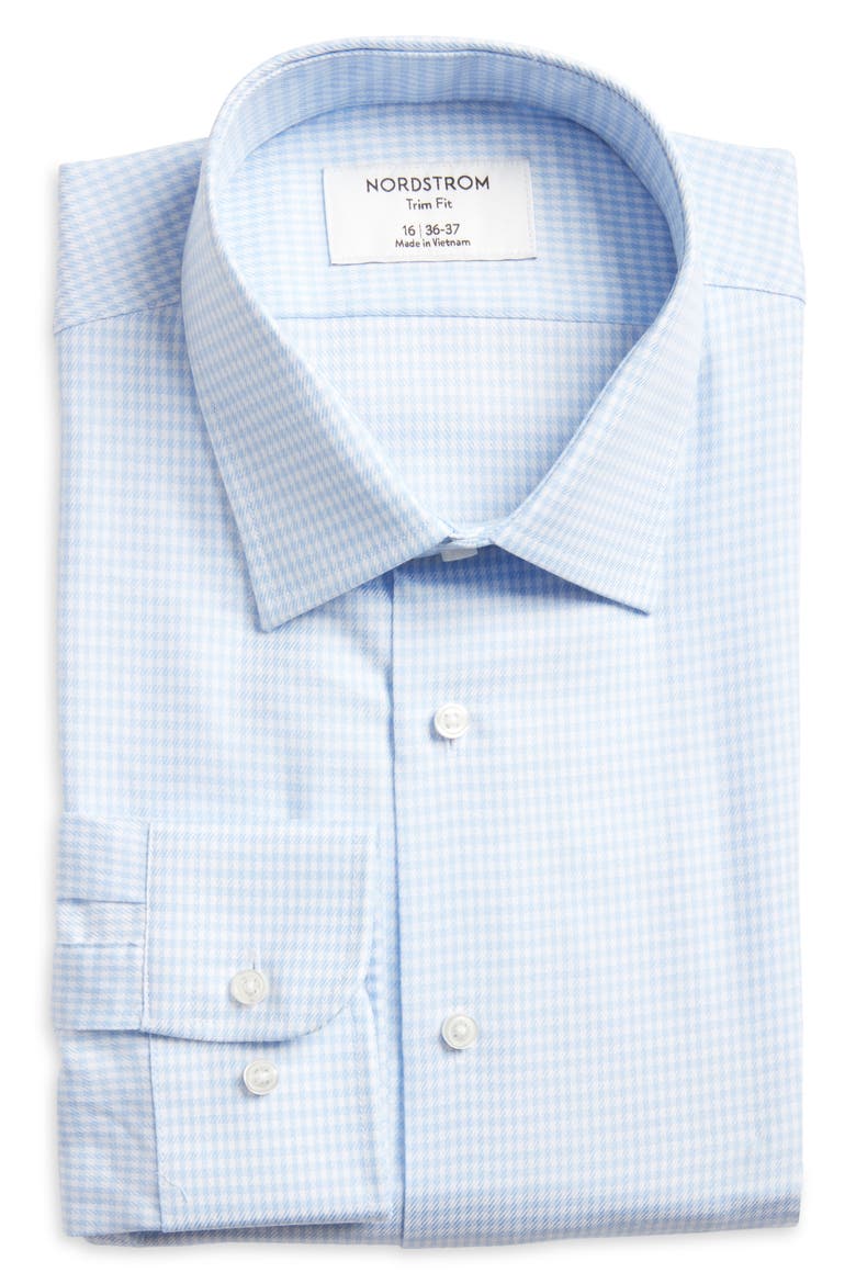Trim Fit Microcheck Cotton Dress Shirt, Main, color, BLUE HYDRANGEA TEXTOOTH