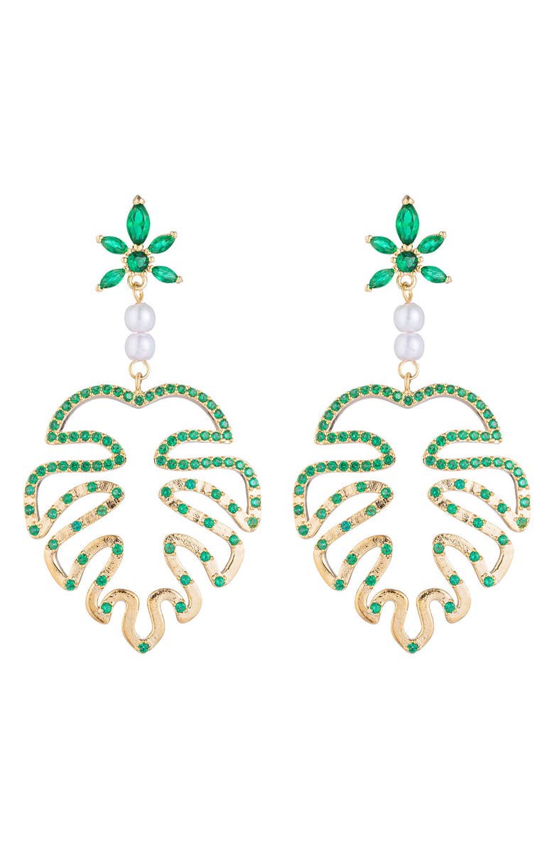 EYE CANDY LOS ANGELES CZ Palm Tree Drop Earrings, Main, color, 