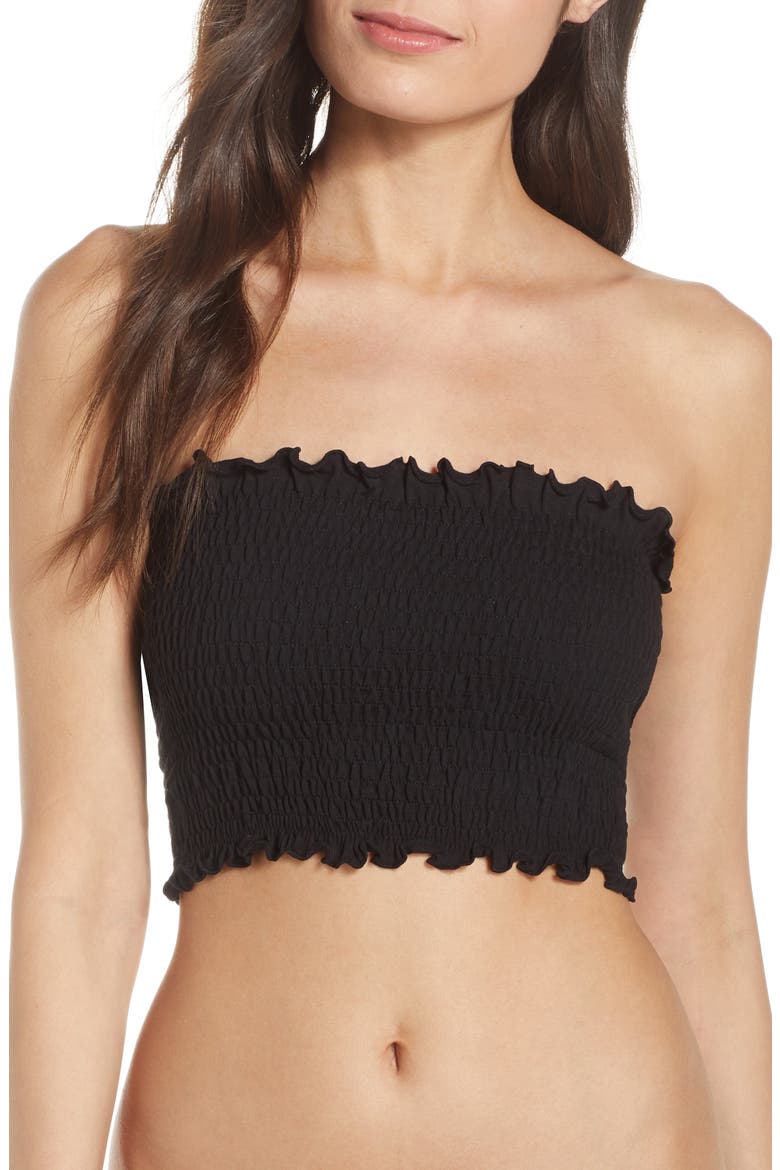 Smocked Tube Top, Main, color, BLACK
