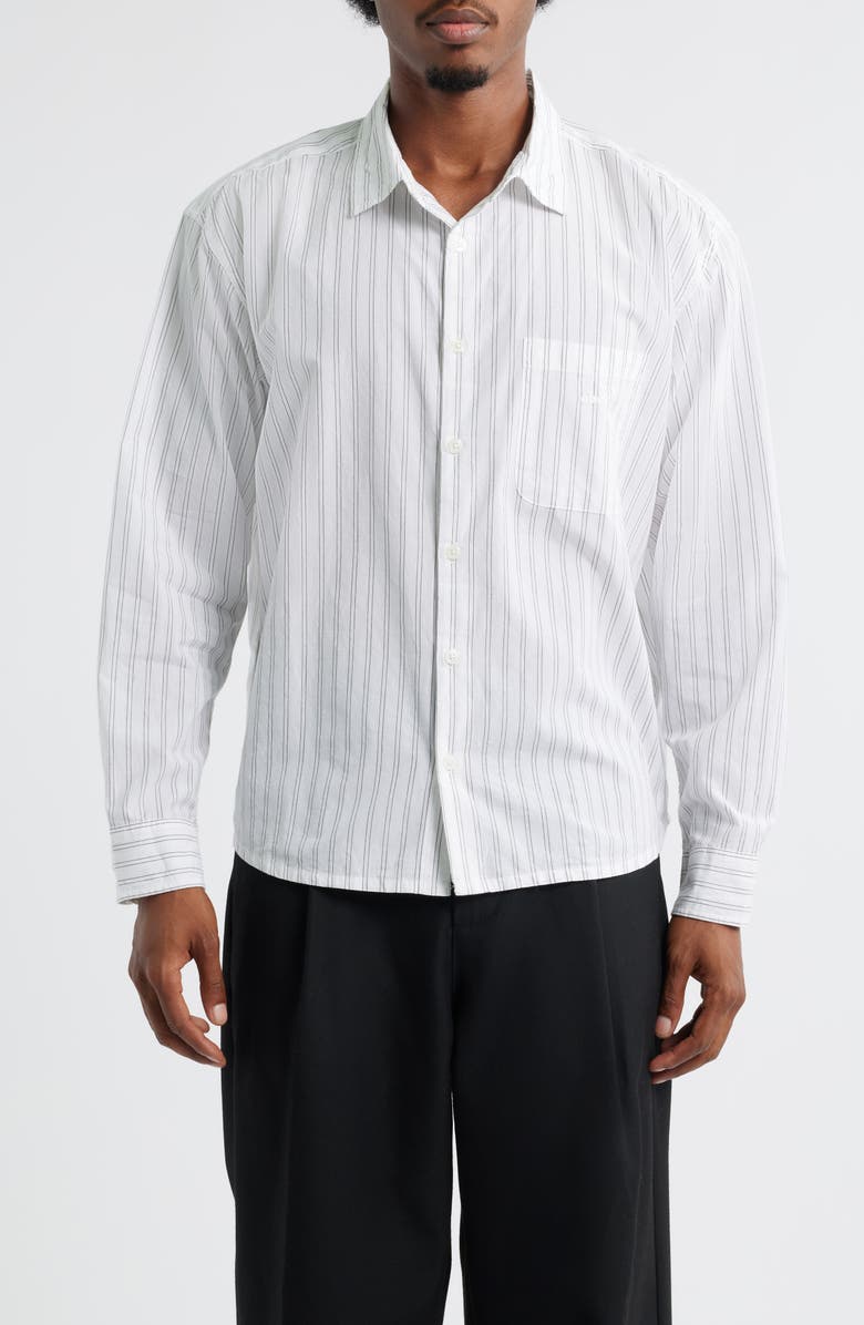 Obey Faro Pinstripe Cotton Button-Up Shirt, Main, color, White Multi