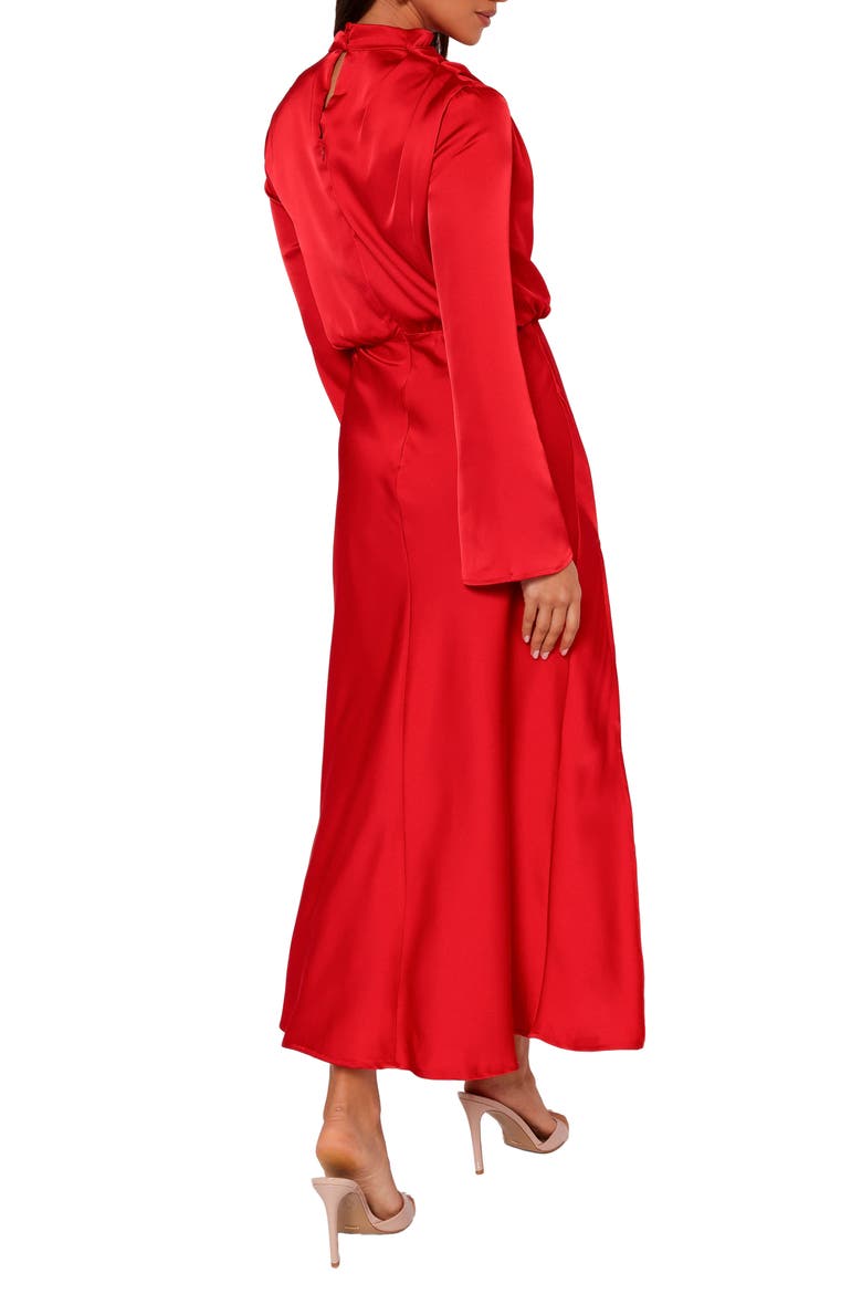 Kristyn Long Sleeve Satin Dress, Alternate, color, RED
