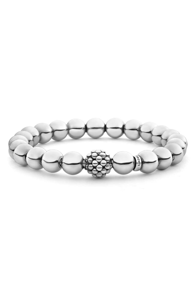 LAGOS Signature Caviar Lattice Ball Stretch Bracelet, Alternate, color, Silver