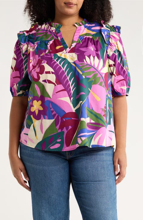 Blain Tropics Paz Cotton Poplin Top (Plus)